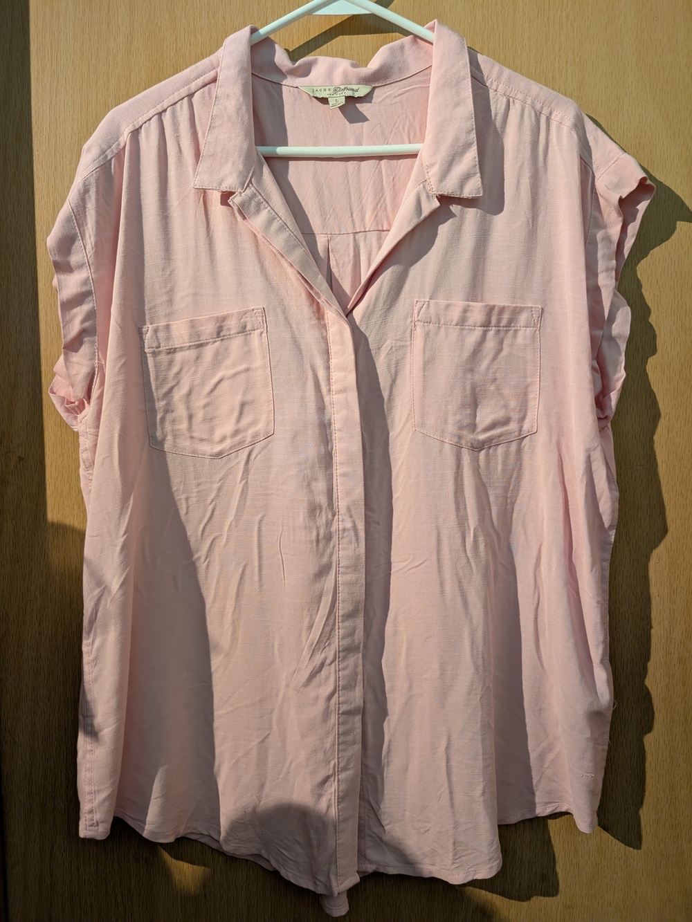 JACHS Girlfriend Pale Pink Short Sleeve Button-Front Shirt
